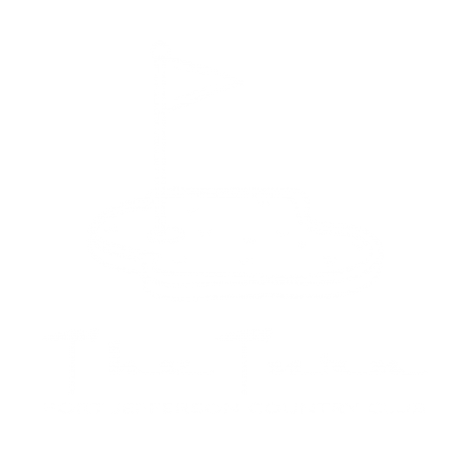 An outline of a golf flag on a green with text saying "The Turn" and "Port Jefferson Country Club" below it.